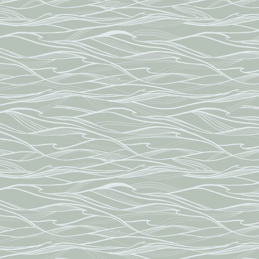 California Waves in Sage Wallpaper